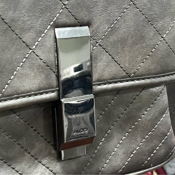 ALDO Charcoal‎ Gray Stitched Shoulder Bag Metal Chain Crossbody Bag Streetwear - Picture 14 of 15